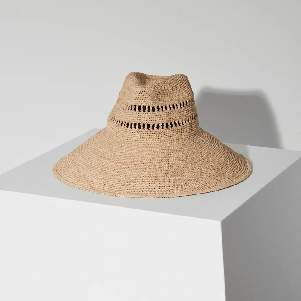 Janessa Leone Harlow Packable Hat Natural Beige Straw